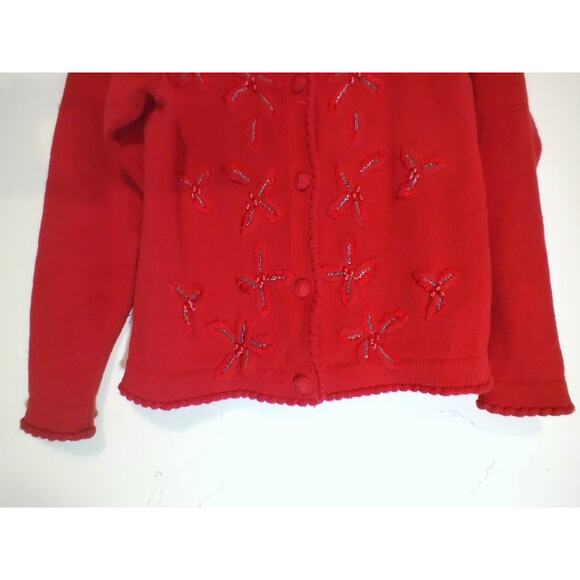 Victoria Jones Petites Red Winter / Christmas Cardigan Sweater - Picture 3 of 5